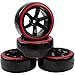 HIRCQOO 1/10 RC Drift Car Tires Hard Plastic Tyre & 12mm Hex Hub Wheel Rims 6 Spoke Compatible with Traxxas HSP Tamiya Kyosho HPI Redcat Racing MST 1/10 On-Road RC Drift Drifting Car (Red2)