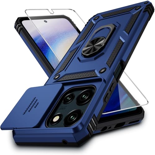 Weycolor for Moto G 2025 Case with Camera Lens Cover, HD Screen Protector, 10 FT Military Grade Drop Protection, Magnetic Ring Holder Kickstand Phone Case for Motorola Moto G 2025, Navy Blue