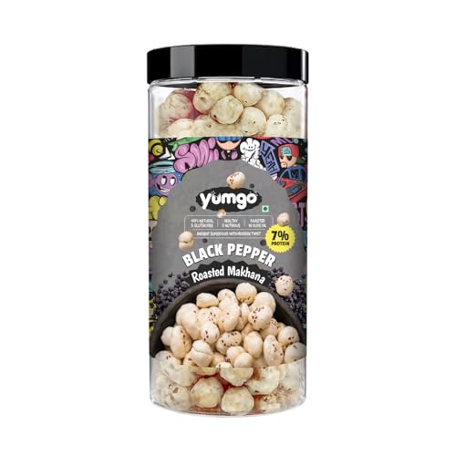 Yumgo Black Pepper Roasted Makhana | Crunchy Foxnuts, Lotus Seeds | Healthy & Guilt-Free Snack |Cholesterol Free | Gluten Free Rich In Protein & Fiber | Roasted in Olive Oil| Fit for Fasting 80gm