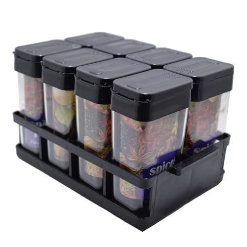Image of AACHEN Small 8 Pcs Sets Airtight Masala Box For Kitchen Masala Container For Kitchen Spice Jars Multi Storage Container For Spice Storage Container With Tray Spice Jars (Black)
