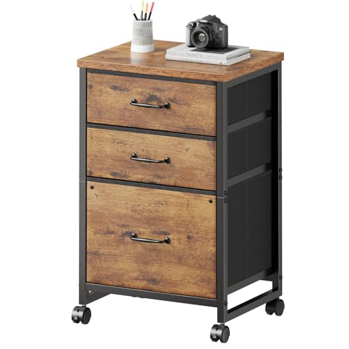 Maihail 3 Drawer Mobile File Cabinet with Wheels Fabric Vertical Filing Cabinet fits A4 or Letter...