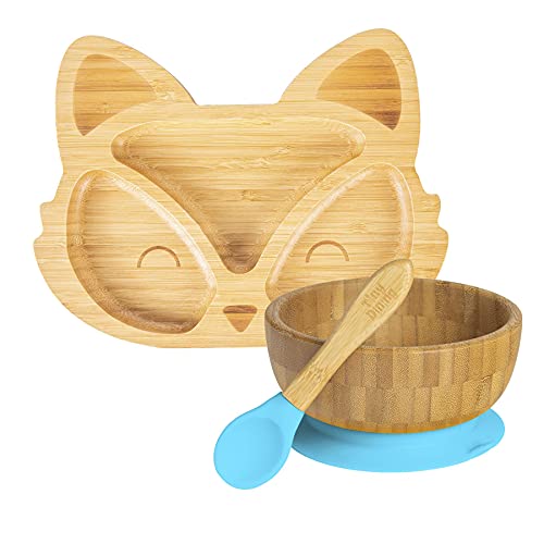 Tiny Dining Ensemble de dîner d'aspiration en Bambou d'aspiration pour Enfants - Fibre Naturel Bébé Bambin Stay Séjour à l'alimentation segmentée - Bleu Cover