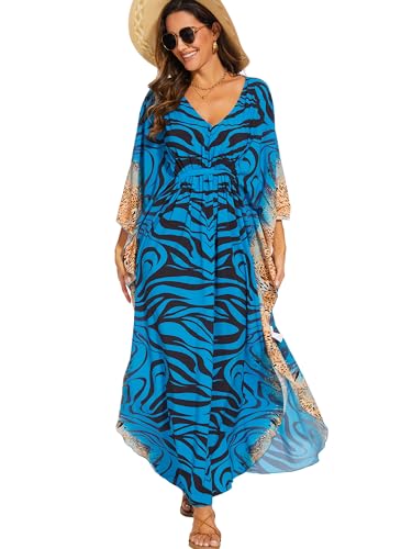 Image of Moss Rose Kaftan Dresses for Women V Neck Summer Swimsuit Cover up Caftan Maxi Beach Dresses