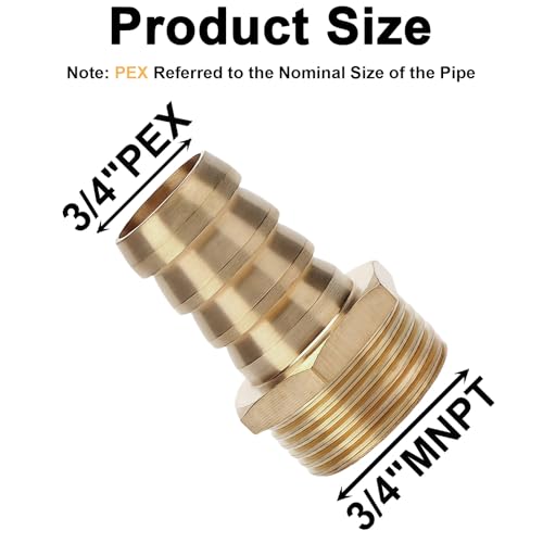 Image of 4-Pack 3 /4 inch Male NPT to 3 /4 inch PEX Adapter, Durable and Sturdy No Lead Brass Crimp Fitting, External Thread Straight Through for Pipeline Renovation or Maintenance