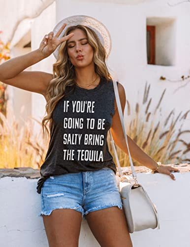 Surbepo Women If You're Going To Be Salty Bring The Tequila Cinco De Mayo Shirt Funny Drinking Graphic Tank Top (Dark Grey, S) #TOP2
