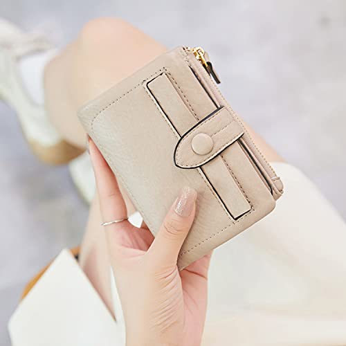 Womens Wallets Small Trifold Wallets for Women Rfid Ladies Wallets Bifold,Women's Billfold Leather Wallets Compact Card Holder with Zipper Coin Pocket (Beige)3