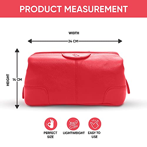 Image of Kara Multipurpose Red Obama Portable Toiletry Kit - Genuine Leather Unisex Pouch for Travelling | Cosmetic Organizer | Shaving Kit | Makeup Kit | Travel Pouch for Men & Women
