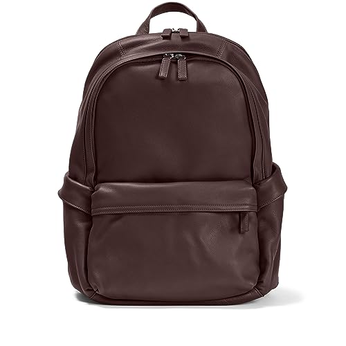 Leatherology Brown Parker Backpack - 2 large zippered compartments, slim laptop pocket, and front exterior zippered compartment