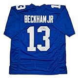 Autographed/Signed Odell Beckham Jr. New York Blue Football Jersey JSA COA