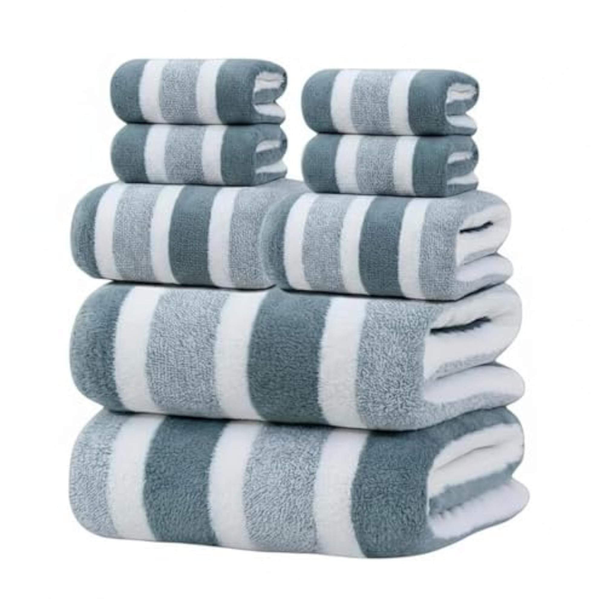 8 Pieces Thickened Bathroom Towel Set, Peacock Green
