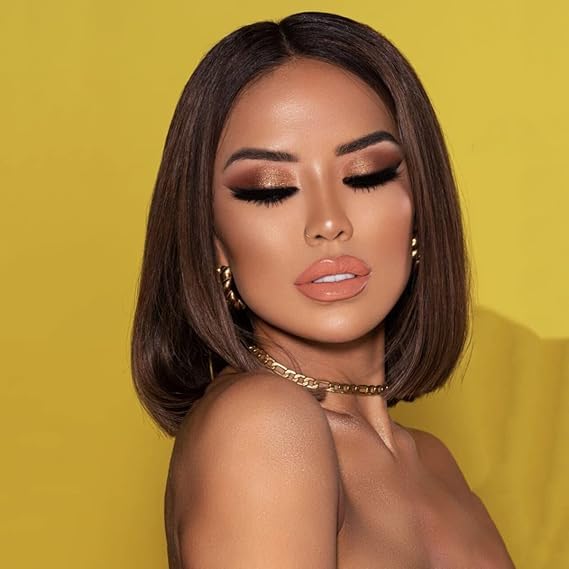 OSEN Short Bob Cut Hair Wigs for Women Full Head Dark Brown Synthetic Heat Resistant 14 Inch Hair Extension Wigs – (2 Wig Caps,1 Carry Bag)-image-4