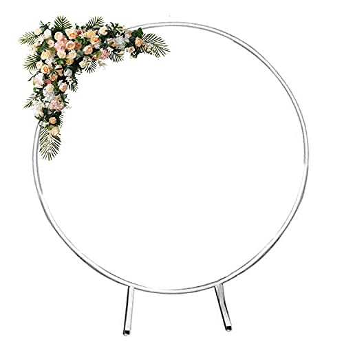 yanxu Round Ring Arch Prop Balloon Iron Ring Stand Arch Frame Wedding Arch Props Decor Lawn Silk Artificial Flower Row Stand Wall Shelf for Babyshower 1.8m/White