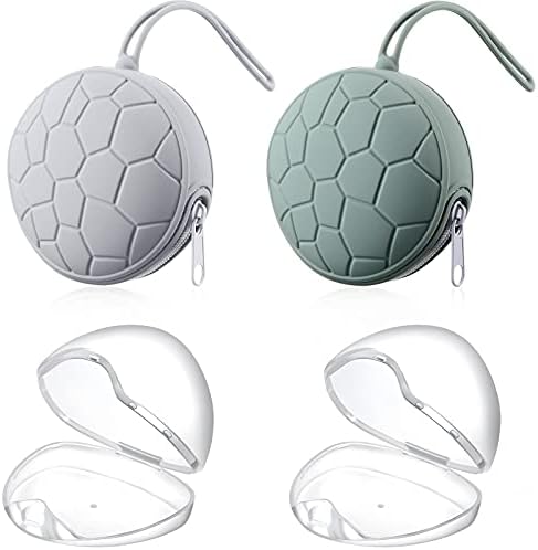 4 Pieces Pacifier Holder Case Set Includes Silicone Pacifier Holder Cover and Transparent Pacifier Storage Box Container Pacifier Pouch Bag, Easy to Clean (Gray, Army Green)