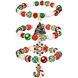 NLCAC Christmas Bracelets for Women Xmas Tree Snowflake Candy Cane Charm Bracelets Red Green White Beaded Stretch Bracelets Christmas Jewelry Accessory Gifts