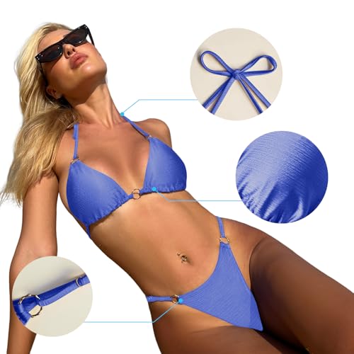 Image of MIKETAI Sexy Bikinis for Women 2 Piece Bikini Spaghetti Strap Swimsuits Solid Color Bathing Swimwear Triangle Bathing Suit