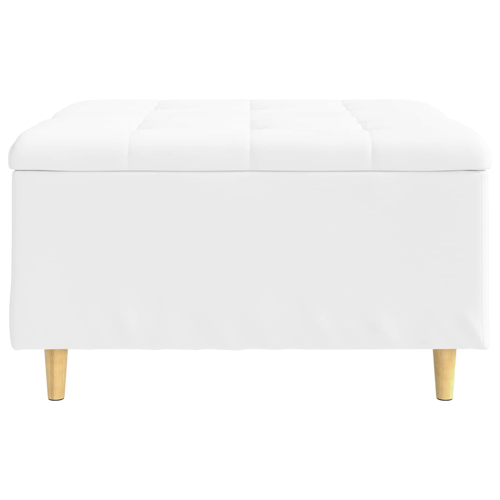Sottomano bianco in ecopelle, 80 x 80 x 45 cm, con superficie imbottita e spazio nascosto, gambe in legno, versatile, per soggiorno, camera da letto, corridoio