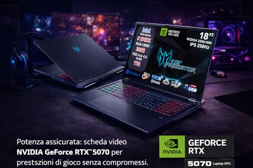 Acer Predator Helios Neo 18 AI Gaming Notebook, Intel Core Ultra 9 275HX, RTX 5070 8GB GDDR7, 32GB DDR5 6400MHz, SSD 1TB, Display 18" MiniLED WQXGA 250Hz, Thunderbolt 4, 2.5G LAN, Wi-Fi 6E, RGB 4 Zone - Notebook - Immagine 2