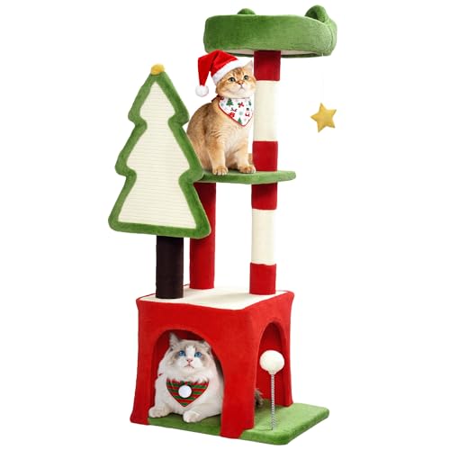 PawHut Christmas Cat Tree 103cm Multilevel Cat Climbing Tower Condo Green