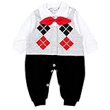 Mit klassischem Kragen und roter Fliege - ideales Outfit für besondere Anlässe wie Taufe, Geburtstag oder Hochzeit