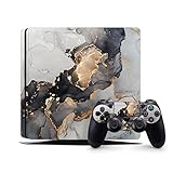 ZOOMHITSKINS Compatible with PS4 Slim Skin, Silver Grey Marble Gold Black Quartz, Durable & Fit, 3M Vinyl, Made in The USA
