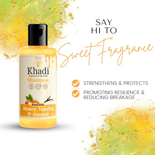 Image of Khadi Natural Honey, Vanilla & Almond Shampoo | Deep Nourishment & Smoothness | Khadi Herbal Shampoo | Sulfate, SLS & Paraben Free | Khadi Natural Shampoo for Men & Women - 420 ml