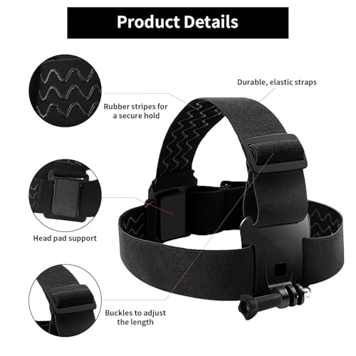 Image of Action Camera Head Mount Strap Compatible with GoPro Hero 13 12 11 10 9 8 7 AKASO EK7000 V50 Elite Apexcam Fusion DJI Osmo Elastic Adjustable Headband Wearing Head Harness Accessories