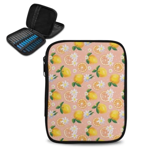 Bivxisrvo Lemon Crochet Hook Case, Knitting Needle Case Without Hooks and Accessories Zipper Storage Organizer Bag with Web Pockets for Various Knitting Needles Knitting Accessories