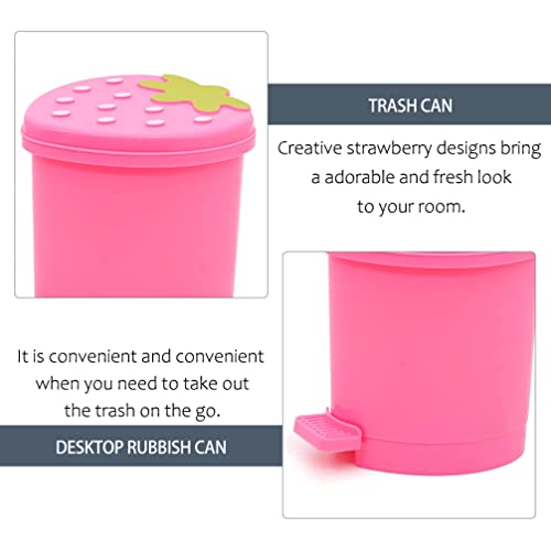 Image of Zerodeko Trash Can, Mini Plastic Trash Can with Lid, Cute Strawberry Garbage Bin Press Type Decorative Small Wastebasket Tabletop Storage Container for Home Office Room Decor (Desktop