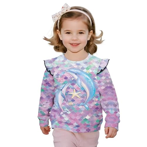 Animal Toddler Sweatshirt Crew Neck Girls Ruffle Long Sleeve Pullover Sleeve Tops for Kindergartener 1T-