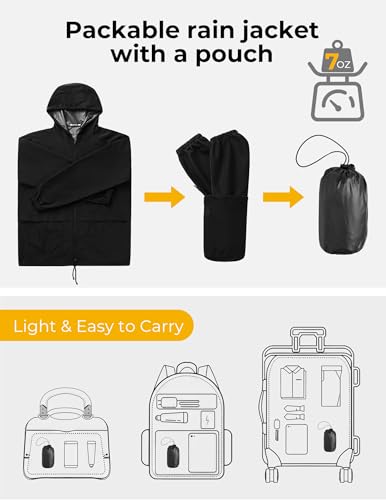 COOFANDY Men's Lightweight Waterproof Raincoat Hiking Travel Shell Breathable Rain Jacket