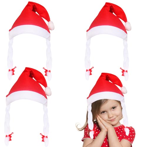 Bohue Weihnachtsmütze mit Zöpfen und Band, weicher Plüsch,...