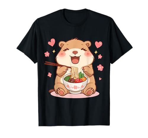 Kawaii Capybara Ramen Art para niñas, Lindo Estilo japonés Camiseta