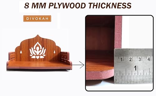 Image of DIVOKAH Plywood Small Wooden Temple for Home Office and Shop /Wall Hanging Temple /sinhasan /Pooja mandir /Pooja Stand /Hindola (8 MM Plywood Thickness) SNS WDN Lotus
