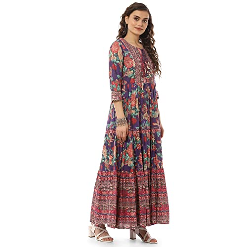Image of BIBA Cotton Printed Flared Casual Dress