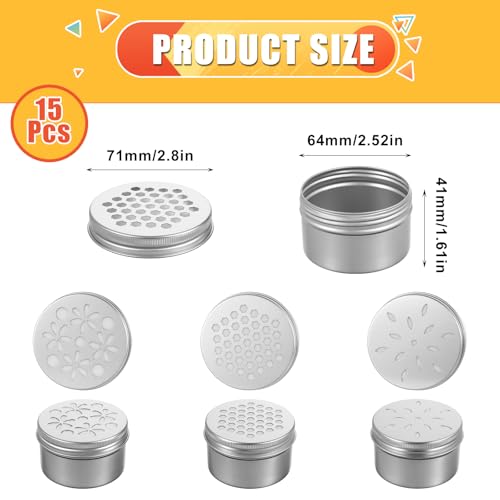 15 Pcs 4oz/120ml Aluminium Tins, 3 Style Round Empty Metal Tins with Hollow Lids Refillable Spice Containers for Aromatherapy Gel Air Freshener Vent Scents for Home by Tobeelec - Image 3