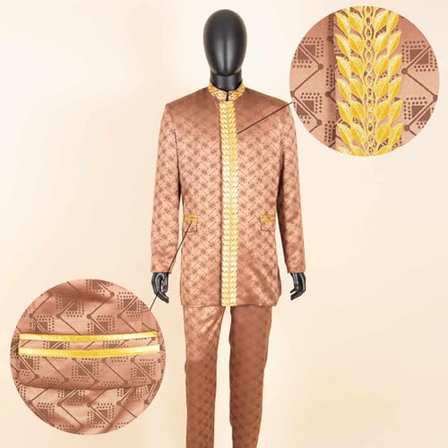 African Suits for Men Full Sleeve Embroidery Slim Fit Blazer and Pants Set Dashiki Outfits African Clothes4