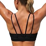 Aoysky Womens Buttery Soft Strappy Sports Bras Yoga Padded Spaghetti Straps Gym Workout Crop Tops with Built in Bra Black