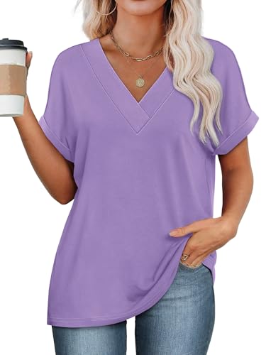 Image of WIHOLL Womens Summer Tops Short Dolman Sleeve Shirts 2026 Fashion V Neck Outfits Clothes