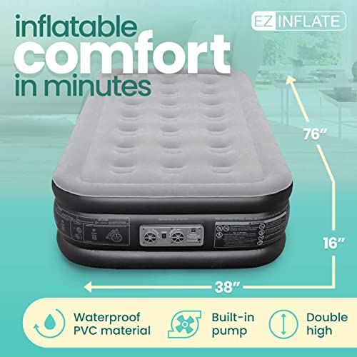 image for EZ INFLATE Air Mattress with Built in Pump - Twin Size Double-High Inf