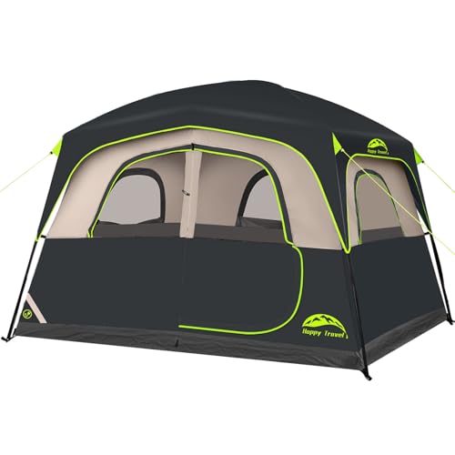 Happy Travel Tent 6 Person Tents for Camping, Waterproof Easy Setup Camping Tent with Rainfly,...