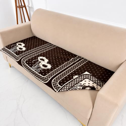Image of Homerz Premium Chenille Fabric Sofa Cover | Soft, Durable & Dustproof | Decorative Couch Cover (Florida Coffee, 3 Seater, Only Seat Cover)