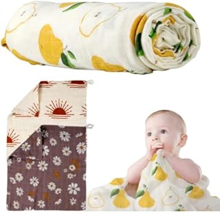 Tangula Muslin BlanketExtra Large Muslin Cloths for Baby 120cmX120cm,Soft Baby Bamboo Swaddle Wrap, Receiving Blankets for Boys & Girls (Pear)