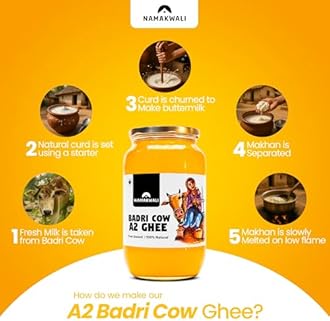 Namakwali A2 Badri Cow Ghee 5000ML (1kg x 5) | Traditional Vedic Bilona Method | Curd-Churned & Cultured | Grassfed, Pure, Natural & Danedar | Lactose-Free, Gluten-Free | 100% Natural & Lab-Tested | Certified Traditional Gaye ka Ghee