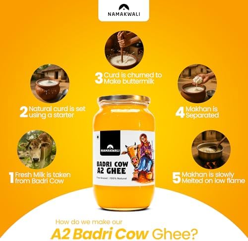 Namakwali A2 Badri Cow Ghee 5000ML (1kg x 5) | Traditional Vedic Bilona Method | Curd-Churned & Cultured | Grassfed, Pure, Natural & Danedar | Lactose-Free, Gluten-Free | 100% Natural & Lab-Tested | Certified Traditional Gaye ka Ghee