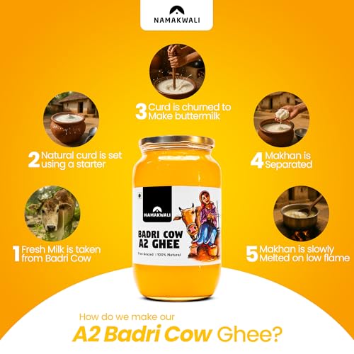 Namakwali A2 Badri Cow Ghee 5000ML (1kg x 5) | Traditional Vedic Bilona Method | Curd-Churned & Cultured | Grassfed, Pure, Natural & Danedar | Lactose-Free, Gluten-Free | 100% Natural & Lab-Tested | Certified Traditional Gaye ka Ghee