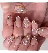 Tyuimhx Flowers Press on Nails Medium Almond Fake Nail with Designs Spring Summer Floral False Na...