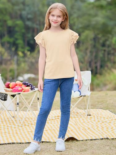 Image of Imily Bela Girls Ruffle Sleeve Shirts Crewneck Eyelet Tops 4-15 Years | Cute summer casual blouse, Soft breathable eyelet fabric with ruffle sleeves, Comfortable daily shirts for kids