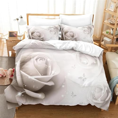 Draps froissés ? Solution avec la housse de couette fleurs rose blanche 3D