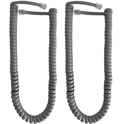 Cables de teléfono fijo 6P6C pack de 2 unidades con conector RJ12 macho gris en espiral