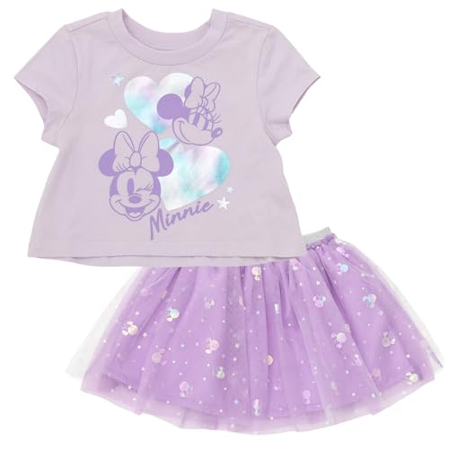 Disney Junior Girls Metallic Print T-Shirt and Mesh Tulle Skirt Outfit Set Toddler to Big Kid Sizes (2T - 14-16)